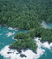 Al norte del Pacfico, la inmersin de la serrana del Baud en el mar, genera una costa dominada por acantilados y peas volcnicas, labradas por el embate de las olas.
