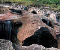 Cao Cristales, el ro de los siete colores, ha labrado un profundo cauce en la roca. Durante el verano su caudal se reduce al mnimo