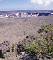 Vegetacin abierta con arbustos dispersos sobre los arenales y la roca de origen volcnico, en la alta montaa hawaiana.