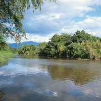 Al sur, cerca del municipio de Hobo, el valle del Magdalena es muy angosto; sin embargo, a la altura de Purificacin alcanza una anchura de 50 km, vuelve a estrecharse cerca de la ciudad de Honda y finalmente sobrepasa los 100 km en la zona de Barrancaber