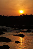 Atardecer en el raudal Payara, río Inírida.