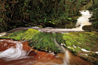 La velocidad que llevan las corrientes de agua depende de la pendiente del terreno por donde discurren. Casacadas de La Lindosa, quebrada que tributa al río Suaza, Huila.